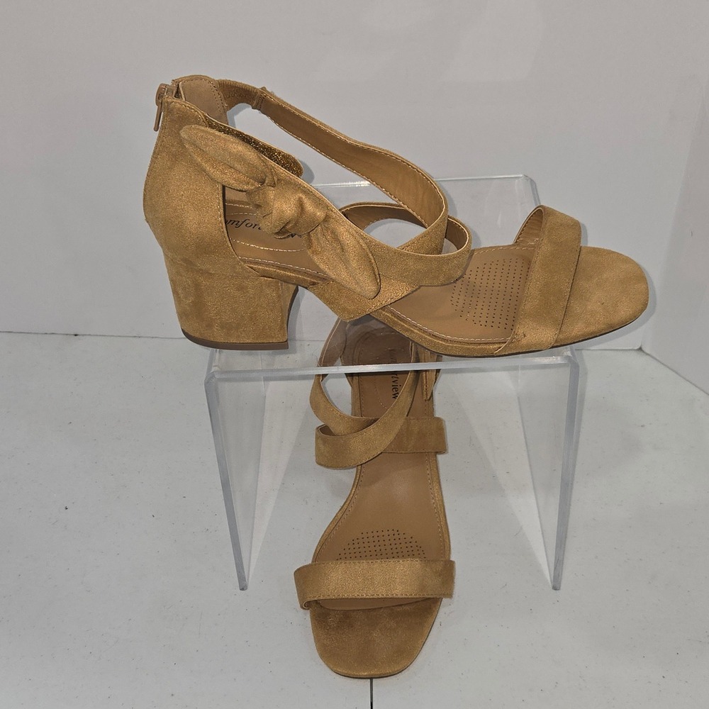 Comfortview Aralyn Tan Suede Block Heel Strappy Bow Sandals 12W #47047